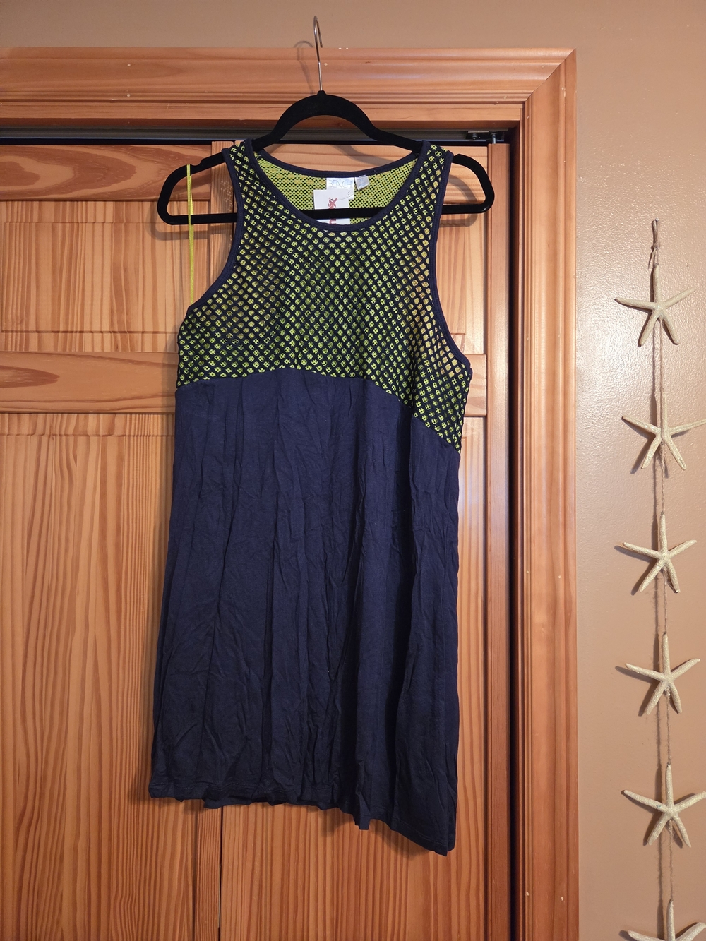 Women’s Swim Coverup Tank Dress in Navy and Lime